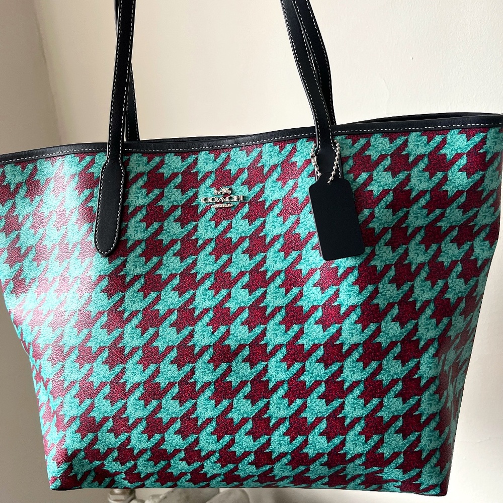 COACH City Tote With Houndstooth Print